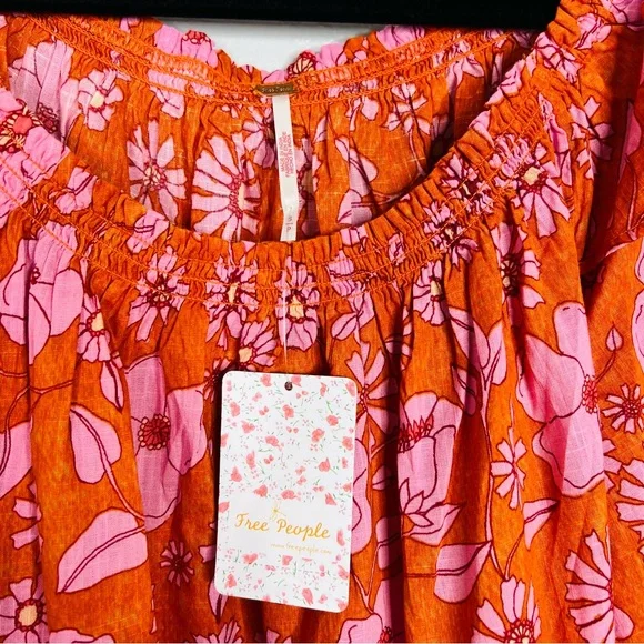 Free People NWT Miss Daisy Floral Printed Smock Blouse sz S - Picture 7 of 8